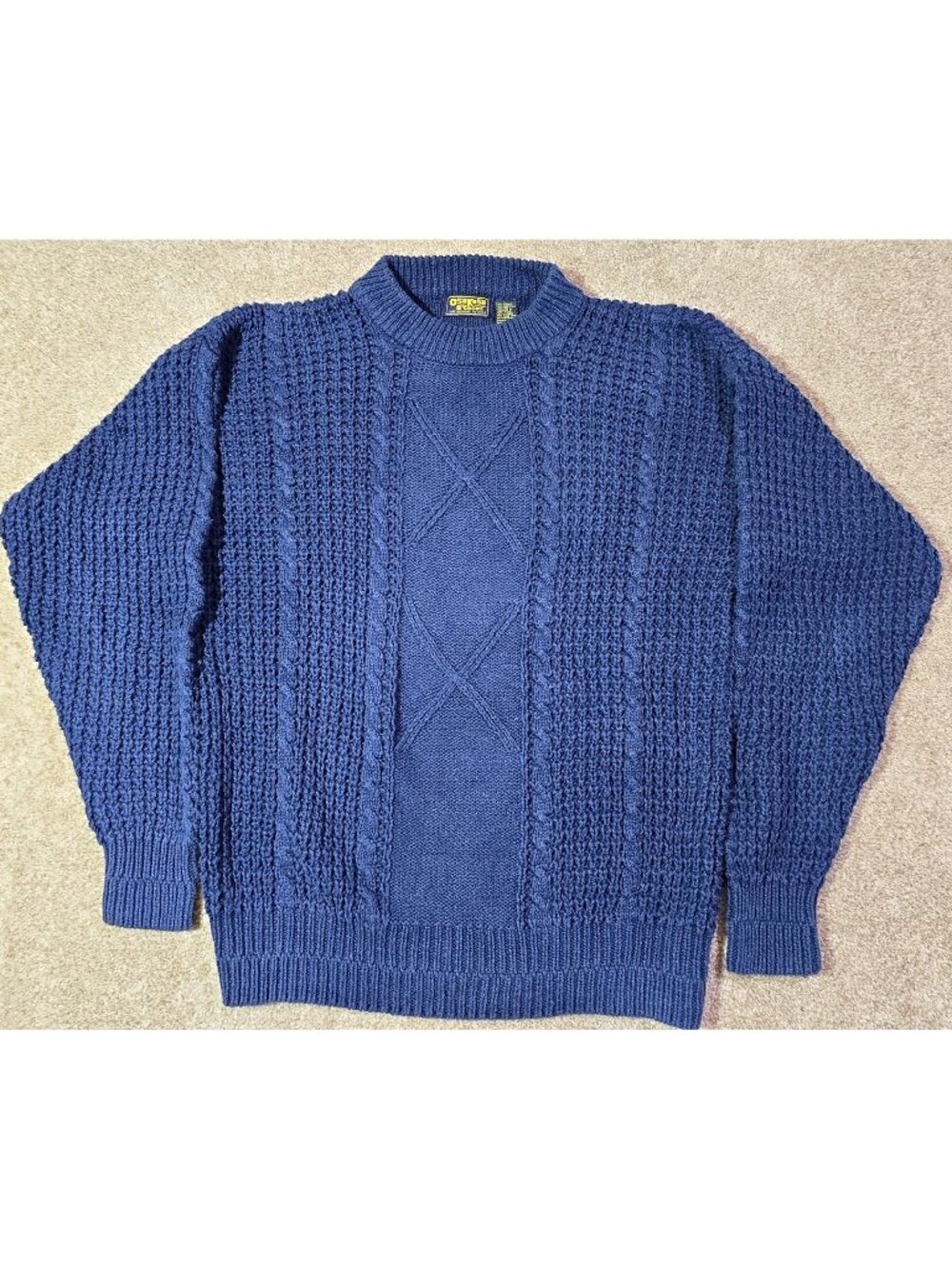 OshKosh Vtg Fisherman's Sweater Cable Knit Ramie Cotton Hong Kong Academia Men L